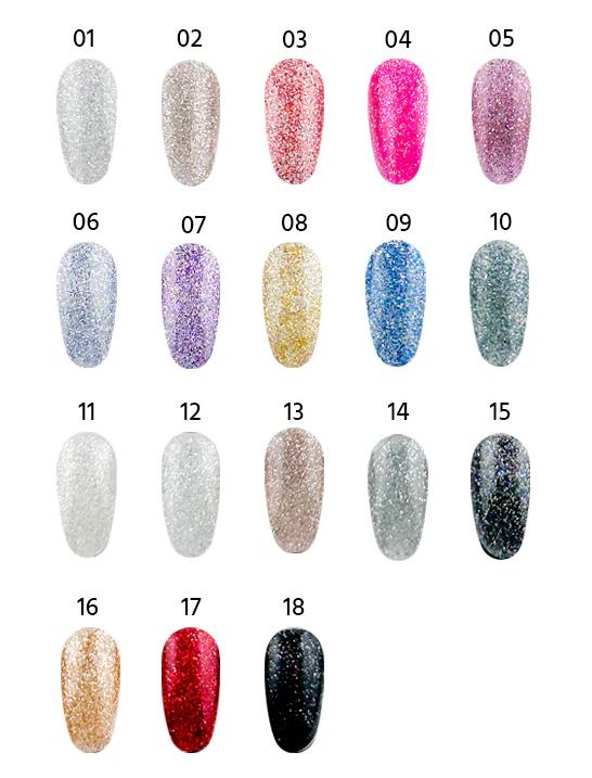 ESMALTE EM GEL DIAMANTE GLITTER UV&LED CORES 1 AO 18 DAFU