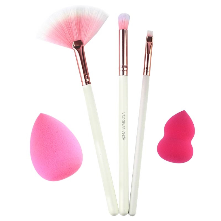 -PINCEL + ESPONJA P/ MAQUIAGEM KIT C/05 08 REAL LOVE