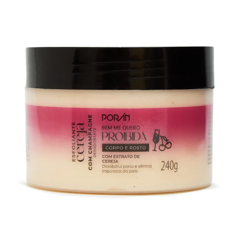 GEL ESFOLIANTE CORPO E ROSTO CEREJA E CHAMPAGNE 240G PORAN