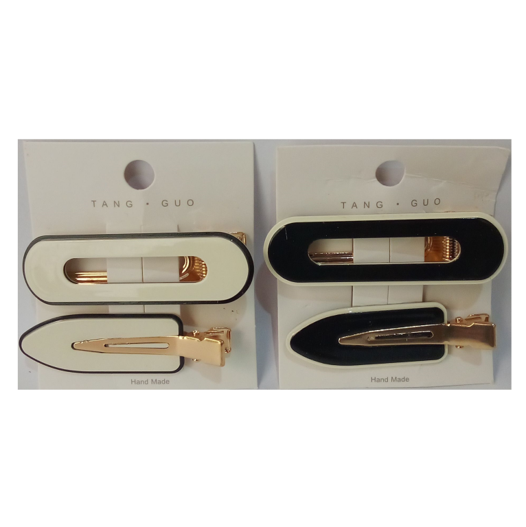 PRESILHA BICO DE PATO LUXO BRANCO/PRETO C/2 PCT C/12 CHIC