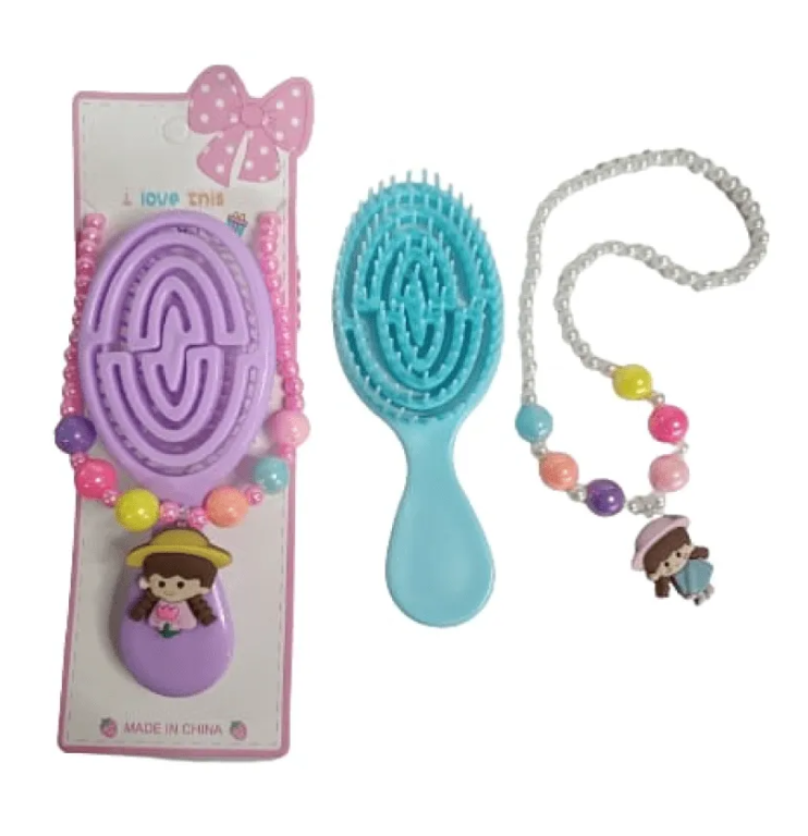 KIT ESCOVA CABELO INFANTIL + COLAR CHIC