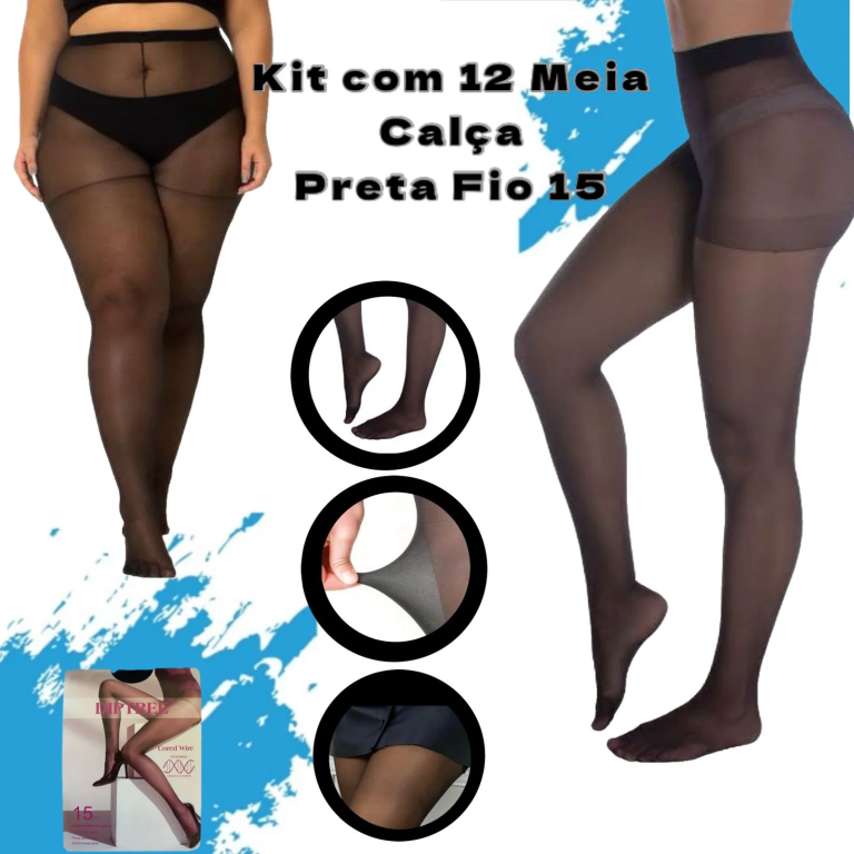 MEIA CALCA 15 DEN PRETA/NUDE DIPTREE