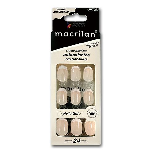 UNHA POSTICA EFEITO GEL AMENDOADO FRANCESINHA 706A MACRILAN