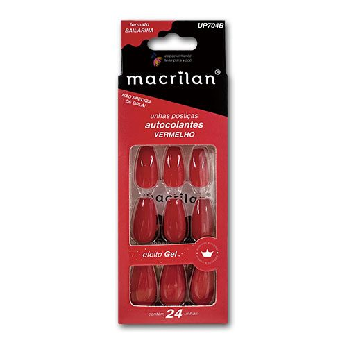 UNHA POSTICA EFEITO GEL BAILARINA VERMELHO UP 704B MACRILAN
