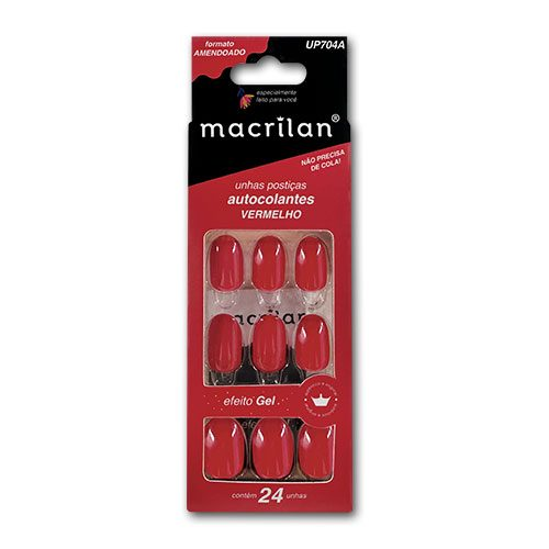 UNHA POSTICA EFEITO GEL AMENDOADO VERMELHO UP 704A MACRILAN