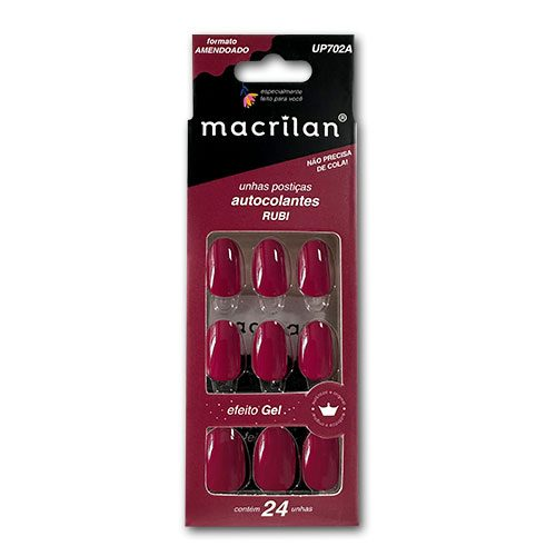 UNHA POSTICA EFEITO GEL AMENDOADO RUBI UP 702A MACRILAN
