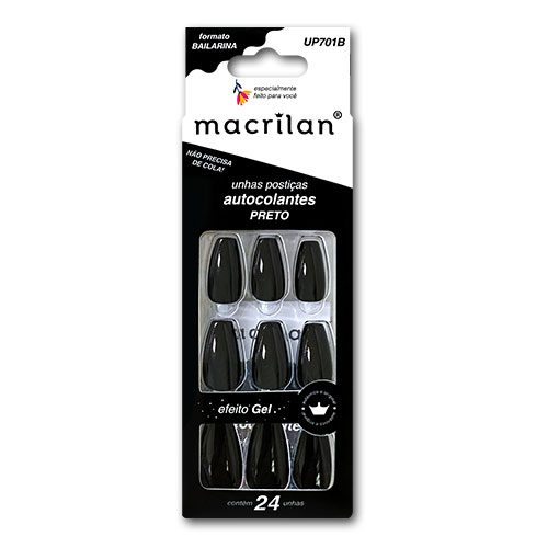 UNHA POSTICA EFEITO GEL BAILARINA PRETO UP 701B MACRILAN