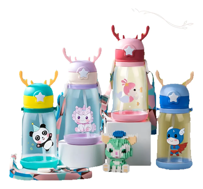 -GARRAFA DE AGUA INFANTIL ALCE C/ CANUDO E ALCA CORES CHIC