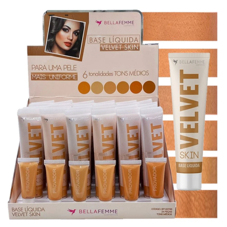 BASE LIQUIDA VELVET SKIN TONS MEDIOS CX C/24 BELLA FEMME