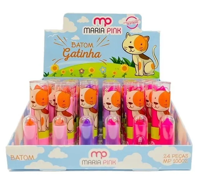 BATOM BASTAO CREMOSO INFANTIL CX C/24 GATINHA MARIA PINK