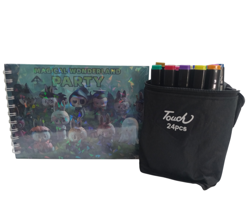 -KIT LIVRO P/ COLORIR LABUBU + 24 CANETA COLORIDA TOUCH