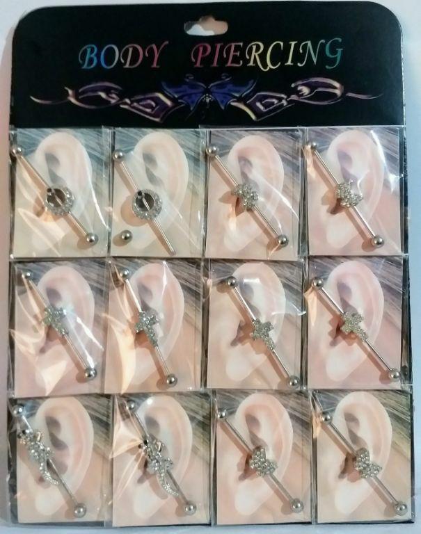 PIERCING CART C/12 FLEXA C/ STRASS P/ ORELHA