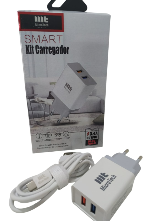 CARREGADOR KIT SMART 3.4A TYPE-C MICROTECH