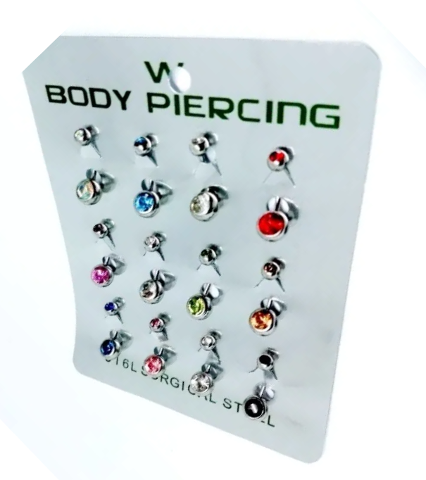 PIERCING CART C/12 PRATA P/ UMBIGO C/ STRASS 6MM