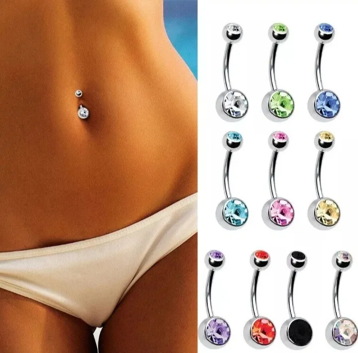PIERCING CART C/12 PRATA P/ UMBIGO C/ STRASS 6MM