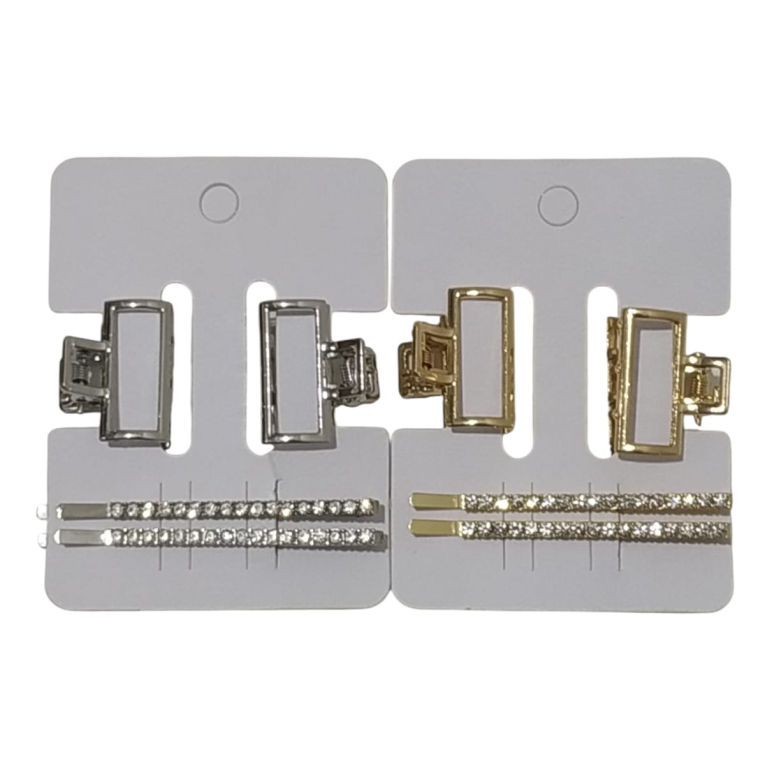 PIRANHA METAL PEQ + CLIP OURO/PRATA C/STRASS C/4 CHIC