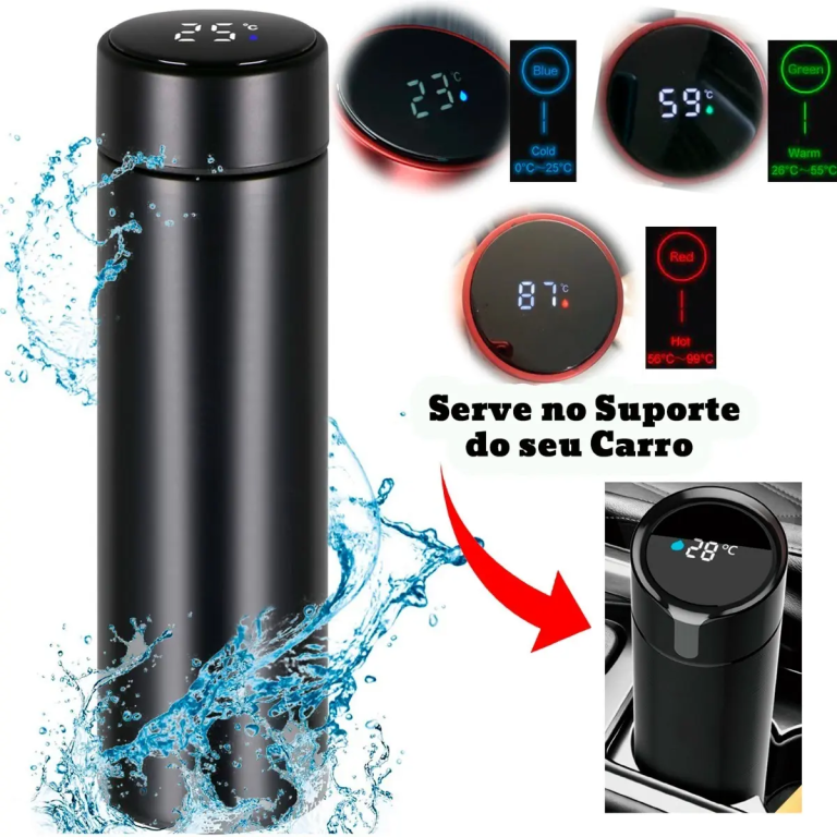 -GARRAFA TERMICA 500ML C/ TERMOMETRO DIGITAL SMART CUP
