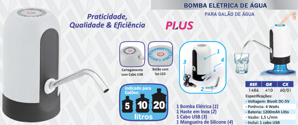 BOMBA ELÉTRICA P/ GALÃO DE ÁGUA PLUS