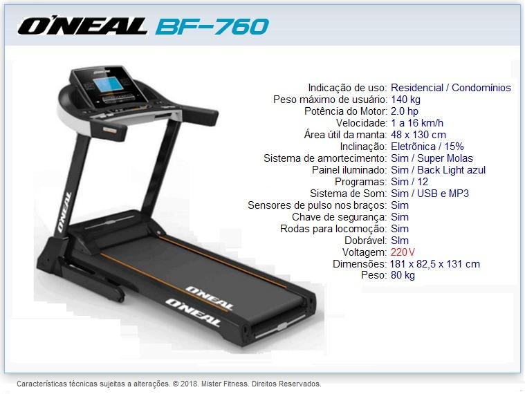 ESTEIRA ONEAL BF 760 C/ INCLINAÇÃO 220V