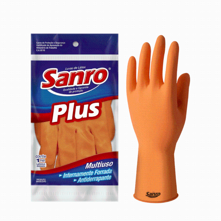 LUVA LÁTEX FORRADA LARANJA. (P)