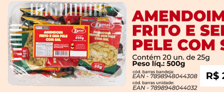 AMENDOIN SEM PELE COM SAL 20X50G