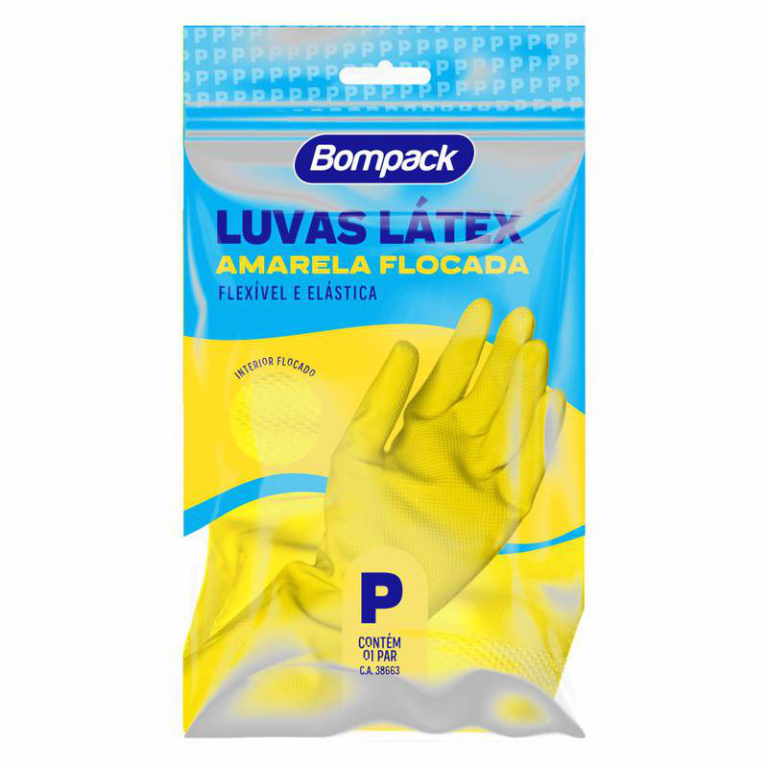 Luva Latex Bompack Amarela P Und