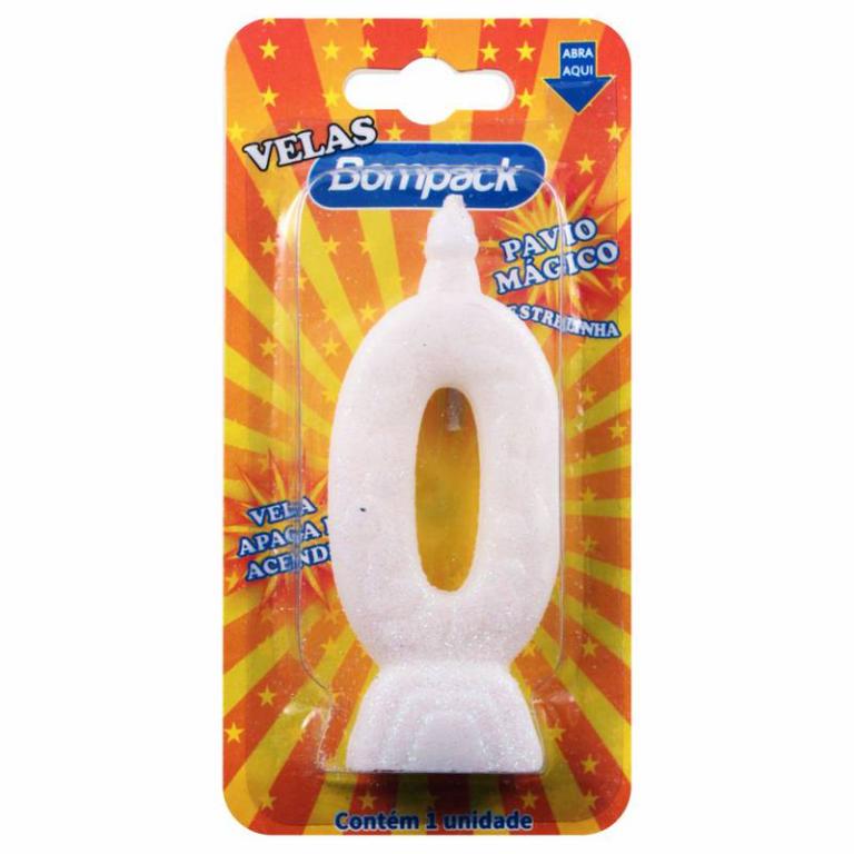 Vela Aniversario Bompack Branca Nº0 4x1