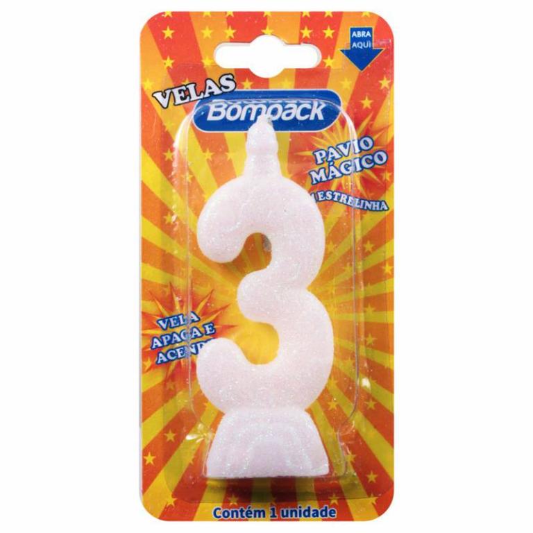 Vela Aniversario Bompack Branca Nº3 4x1