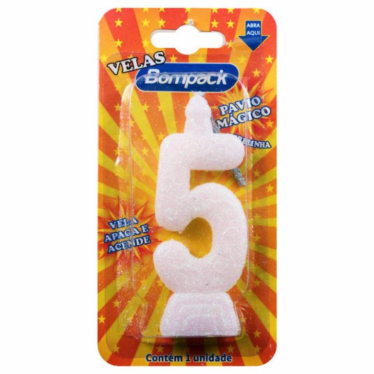 Vela Aniversario Bompack Branca Nº5 4x1