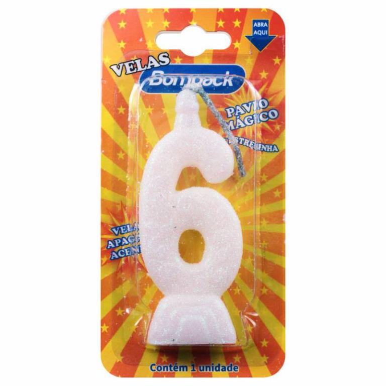 Vela Aniversario Bompack Branca Nº6 4x1