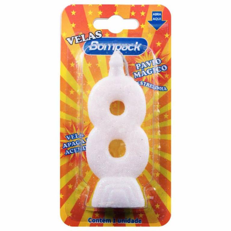 Vela Aniversario Bompack Branca Nº8 4x1