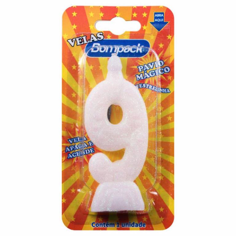 Vela Aniversario Bompack Branca Nº9 4x1