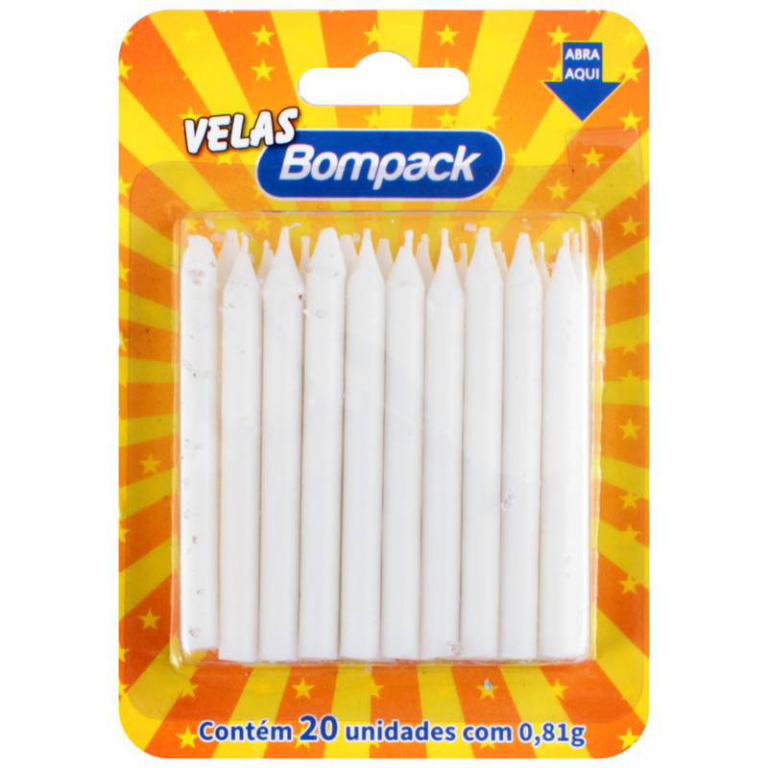 Vela Aniversario Bompack . Palito Branca 4x1