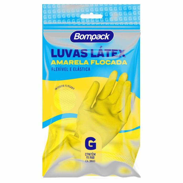 Luva Latex Bompack Amarela G Und