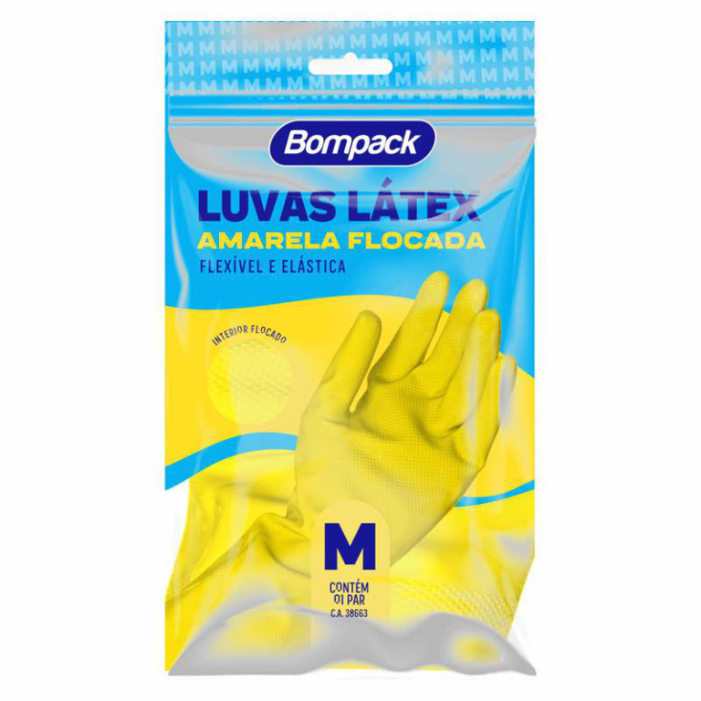 Luva Latex Bompack Amarela M Und