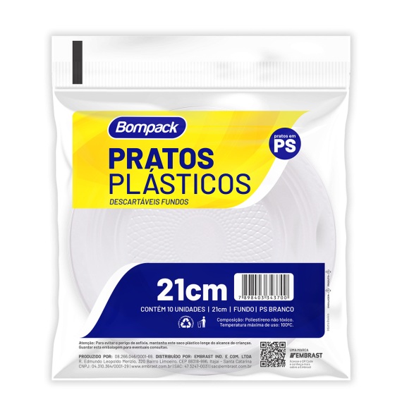 Prato Descart Bompack Branco 10x21cm