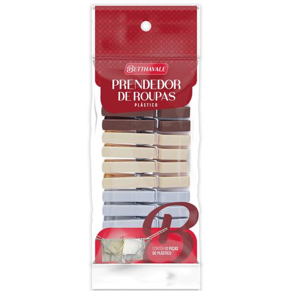 Prendedor de Roupa Bettavale Plástico C/12
