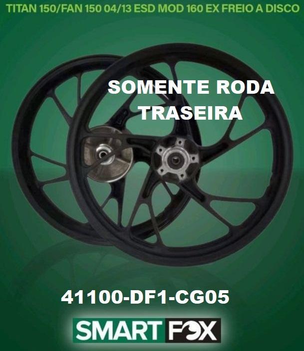 RODA ALUMINIO PRETA 5 PALITOS TITAN150/ FAN150 04-13 ESD/ TITAN160 16-24 TRAS C/ ROLAMENTOS PE GALINHA