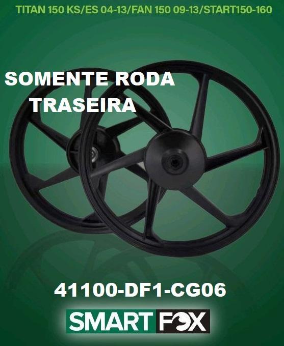 RODA ALUMINIO PRETA 6 PALITOS TITAN150 KS/ES 04-13/FAN150 09-13/START150-160 TRAS C/ ROLAMENTO