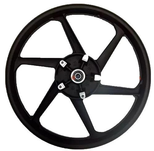 RODA ALUMINIO PRETA 6 PALITOS FACTOR125 09-24/FACTOR150 16-24/FAZER150 16-24 DIANT C/ ROLAMENTO DISCO