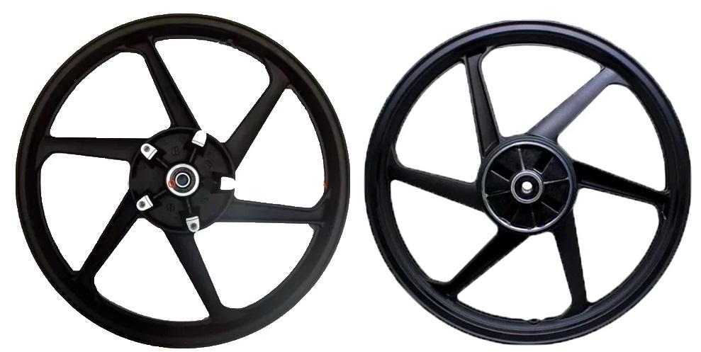 RODA ALUMINIO PRETA 6 PALITOS FACTOR125 09-24/FACTOR150 16-24/FAZER150 16-24 C/ ROLAMENTO DISCO