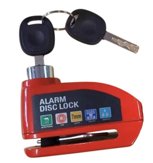 TRAVA DISCO ALARME VERMELHO COM 2 CHAVE 7MM PINO DE SEGURANCA ,110DB DE SIRENE