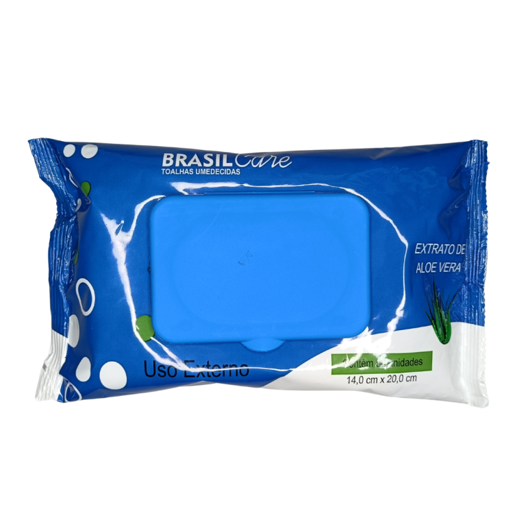 BRASIL CARE TOALHA UMEDECIDA COM TAMPA- EXTRATO DE ALOE VERA - PCT C/50 UNIDADES