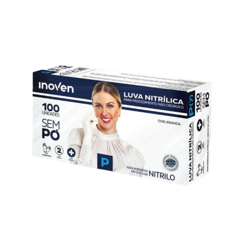 INOVEN LUVA NITRILICA BRANCA - P - SEM PÓ - CX C/100 UNIDADES