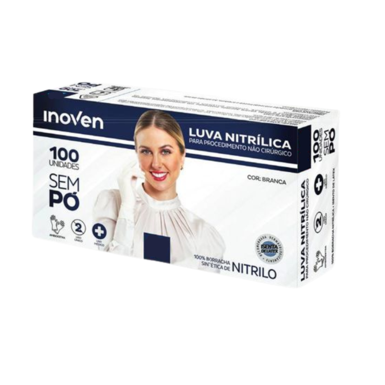 INOVEN LUVA NITRILICA BRANCA - G - SEM PÓ - CX C/100 UNIDADES
