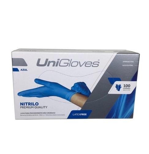 Luva Nitrilica Premium  Azul S/PÓ Tamanho M - Unigloves