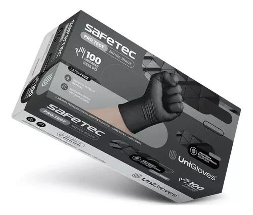 Luva Nitrilo Preta S/Pó Tamanho M - Safetec
