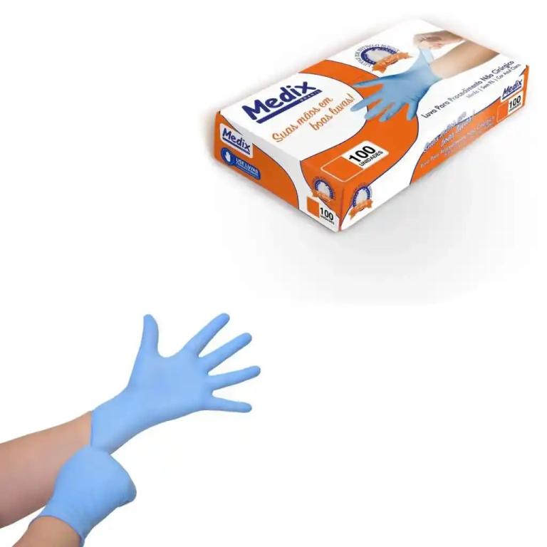Luva Nitrilica Sem Pó Azul Tamanho P - MEDIX