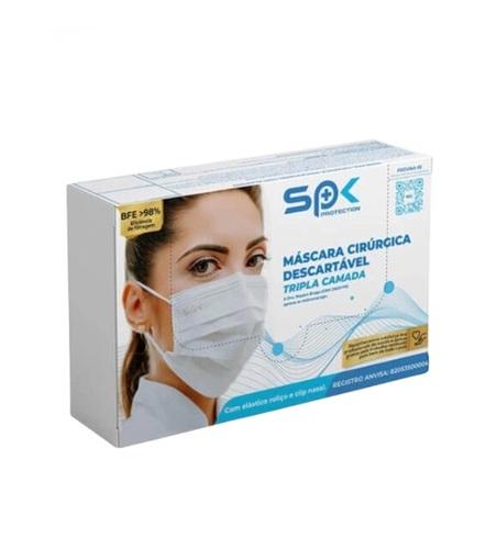 Máscara Descartável Tripla com Clipe Nasal Branca - SPK Protection