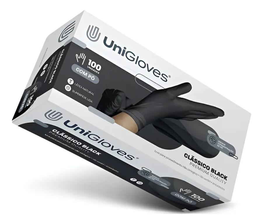 Luva Clássico Black Premium Látex c/Pó Tamanho M - UNIGLOVES